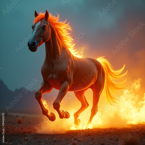 Horse on Fire with Flaming Mane Dramatic. Generative ai.