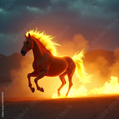 Horse on Fire with Flaming Mane Dramatic. Generative ai.