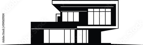 Modern luxury villa silhouette with minimalist architectural style and large glass windows