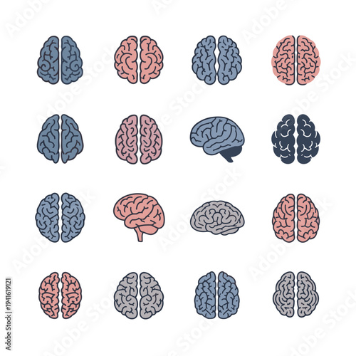 Grid of Small Brain Icons in Various Colors