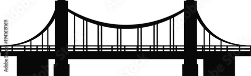 Suspension bridge with cables on a transparent background, silhouette vector illustration