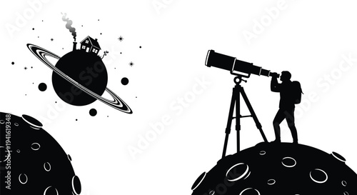 Astronomer observing planets through telescope