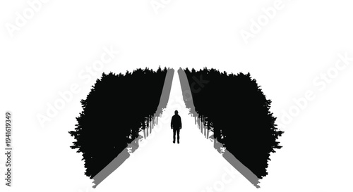 Man walking between hedge maze life path