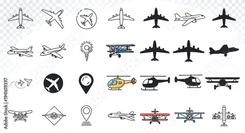 Collection of Airplane and Helicopter Vector Illustrations.