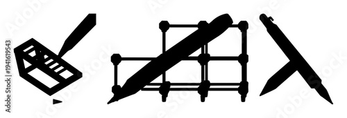 3D pen set with solid black silhouette creating a structure featuring innovative tool, additive manufacturing, digital art with technology and creativity