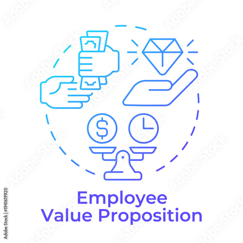 Employee value proposition blue gradient concept icon. Vacancy benefits. Employer branding component. Round shape line illustration. Abstract idea. Graphic design. Easy to use in promotional material