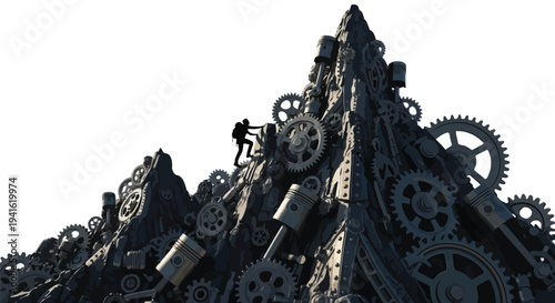 Pyramid made of gears mechanical industry concept