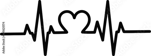 Vector heartbeat line art with heart symbol in ecg tracing