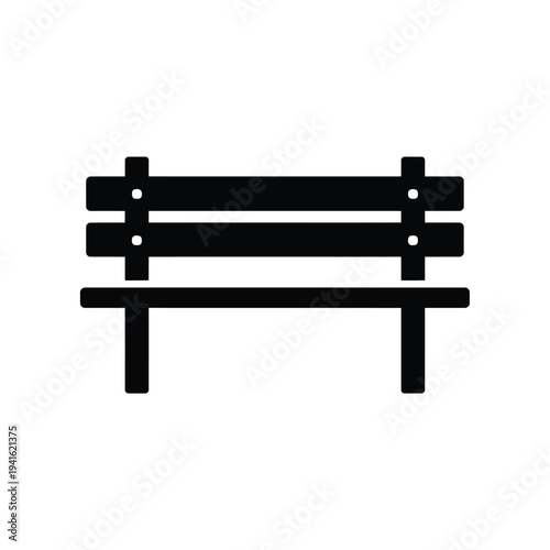 Simple black silhouette of a wooden park bench on a white background