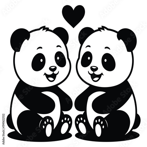 Cute cartoon panda holding a heart illustration