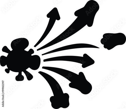 Vector abstract virus cell with radiating growth arrows graphic silhouette design