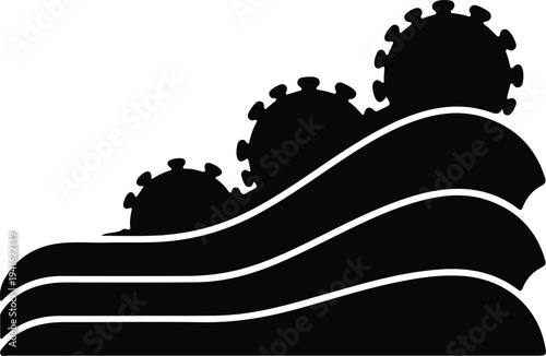 Vector abstract waves representing multiple coronavirus pandemic infection outbreaks silhouette design