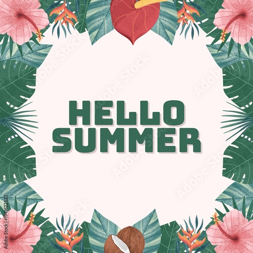Hello Summer Covered With Floral Frame