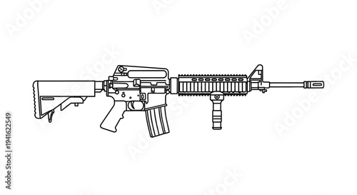 AR-15 Style Rifle Outline, Military Weapon, Tactical Firearm, Combat Equipment