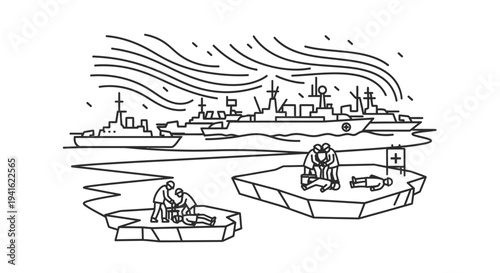 Arctic Rescue Operation: Ships Aid Injured Personnel on Ice Floes