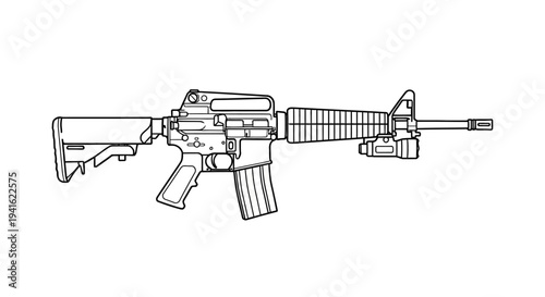Assault Rifle Line Drawing - Military Weapon Illustration
