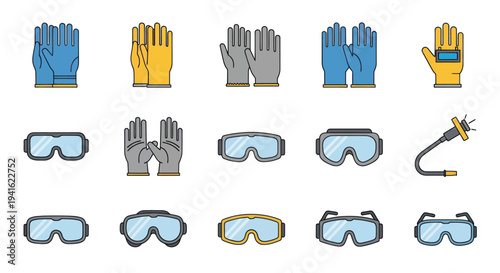Collection of Protective Gear: Gloves Goggles and Welding Cable for Safety.