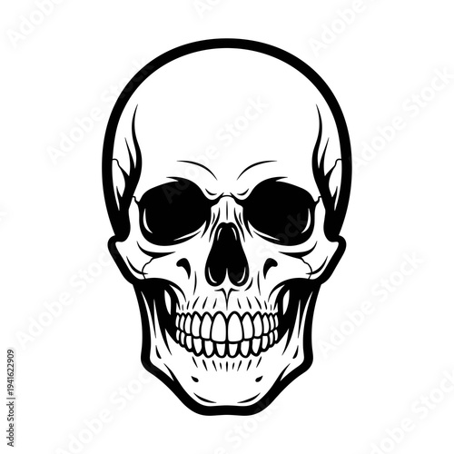 Classic Bold Line Human Skull Illustration