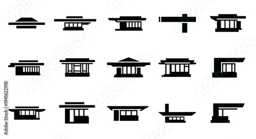 Collection of Modern House Silhouettes Against a Clean Background from Various Viewpoints