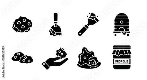 Beekeeping icons representing honey production and apiary activities in a graphic collection