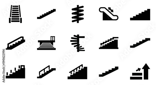 Canvas Print Collection of various stair and ladder icons displayed in a grid pattern