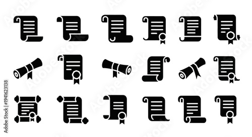 Collection of assorted scroll icons displayed in a grid layout on a clean white background