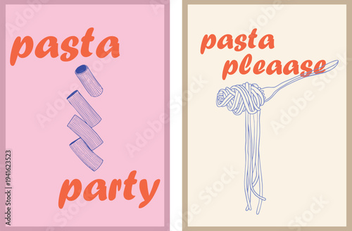 Hand drawn pasta lover doodle vector illustration sketch. Vintage retro style graphics. Art for greeting cards, wedding invitations, poster design, postcards, branding, logo design, background. Pasta