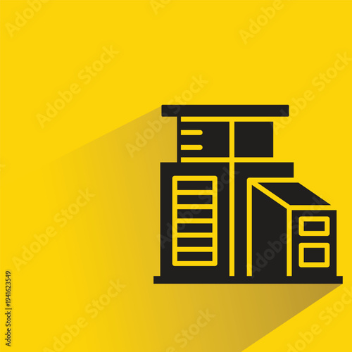 house building icon with shadow on yellow background