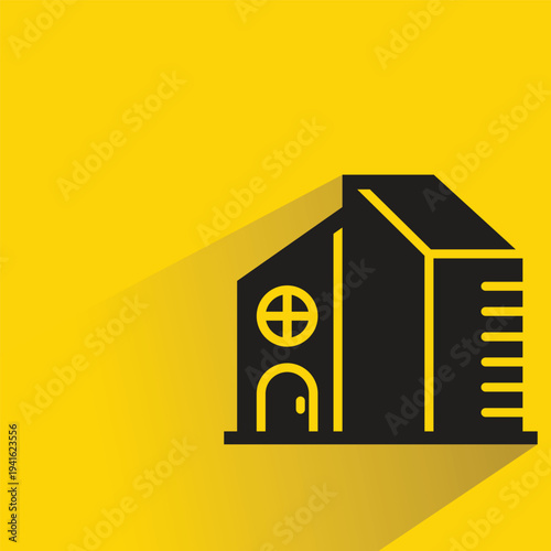 house building icon with shadow on yellow background