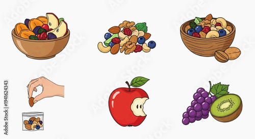 Variety of fresh fruits and nuts, perfect for a healthy snack or meal preparation, showcasing natural goodness and wholesome ingredients