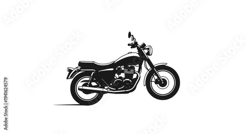 Classic Motorcycle Silhouette, Vintage Chopper, Retro Bike, Black and White Vector Art