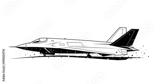 Fighter Jet Stealth Aircraft Drawing Outline Vector Art