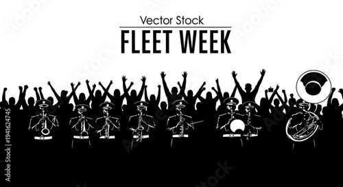 Fleet Week Celebration: Marching Band and Cheering Crowd Silhouette