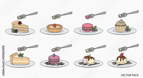 Delicious desserts are being served on plates with forks and knives nearby on a table.