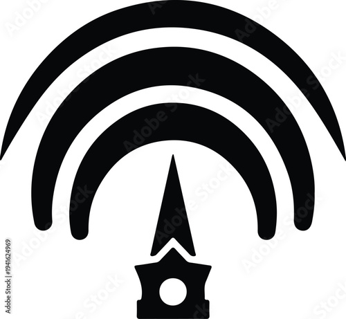 Vector communication tower with church steeple and radio signal silhouette design
