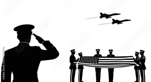 Military Funeral with Air Force Flyover and Flag Draped Coffin
