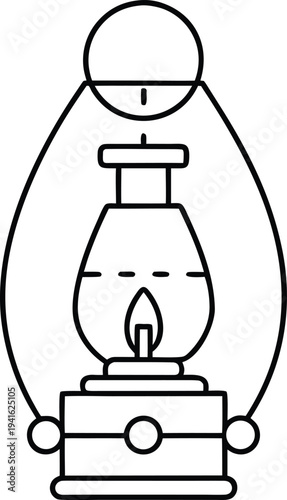 oil lamp with recycled glass line art vector illustration on transparent background