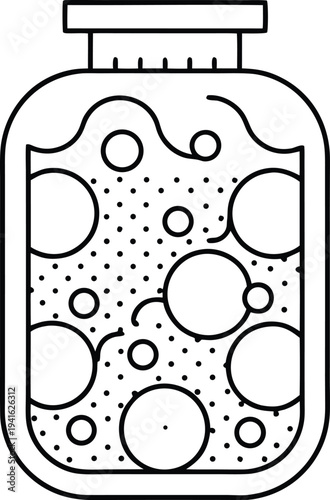 jar of fermenting vegetables bubbling line art vector illustration on transparent background