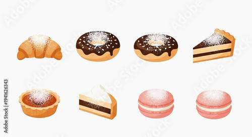 Assorted sweet pastries and desserts on a plate, including croissants and cakes.