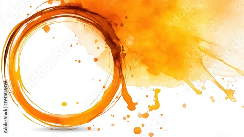 An artistic orange splash with a circular frame, ideal for backgrounds, branding, and creative projects, providing a vibrant touch to any design,
