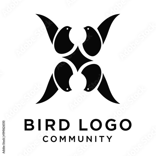 Bird logo community symbol with four birds forming a cross  animal graphic resource icon