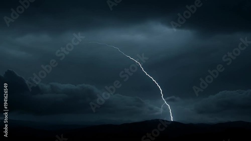 Dramatic clouds and lightning strikes over ocean landscape during daytime