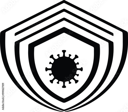 Vector protective shield icon guarding against coronavirus outbreak medical silhouette design