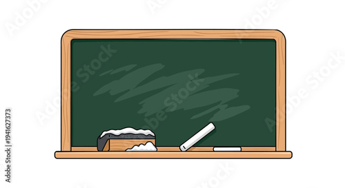Vector illustration of a green chalkboard with chalk and eraser