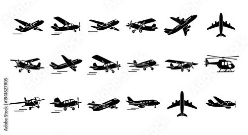 Diverse Collection of Airplane Silhouettes - A Vector Graphic Compilation.