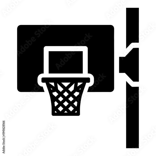 Basketball hoop icon with backboard and net for sports and recreation minimalist black and white flat design