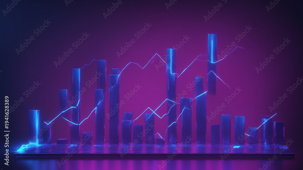 Naklejka premium Neon Financial Analytics Bar Chart Showing Business Growth Data