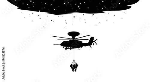 Helicopter Rescue Mission at Night with Stars