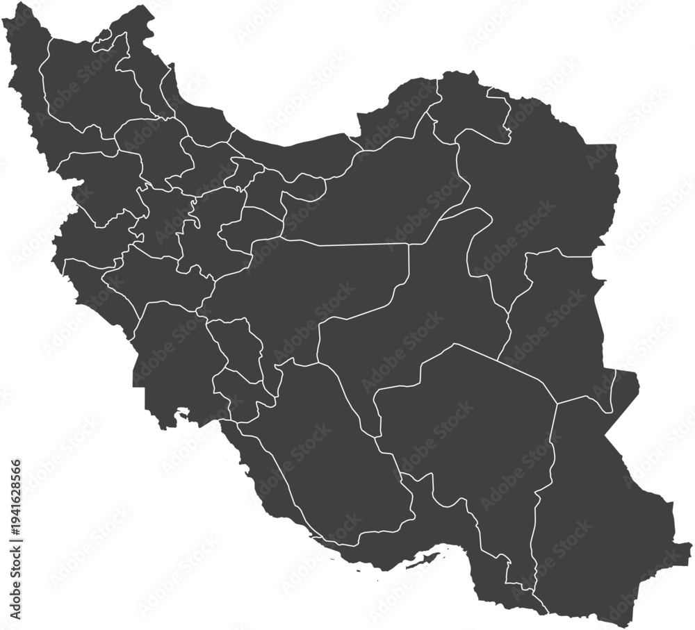 Obraz premium Isolated Map of Iran Silhouette with Provinces and Regions Vector Illustration