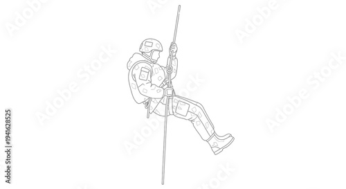 Man rappelling down a wall with safety gear, extreme sports, adventure, and outdoor activity